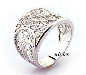 LOVELY WHITE GOLD EP PAVED FILIGREE RING - SIZE 6(M)