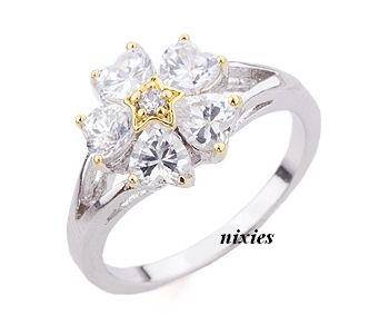 EXQUISITE WHITE GOLD EP DIAMANTE ENGAGEMENT RING - SIZE 6(M)