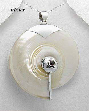 HUGE MOP SHELL & GARNET SET IN PURE 925 STERLING SILVER