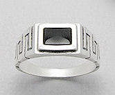 GENTS PURE 925 STERLING SILVER ONYX RING  - SIZE 11(W)