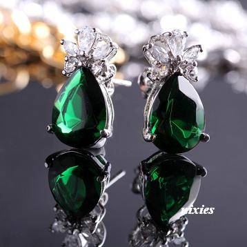 CHUNKY SIMULATED EMERALD EARRING STUDS