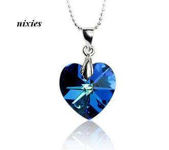 GORGEOUS BERMUDA BLUE SWAROVSKI HEART NECKLACE IN 925 STERLING SILVER