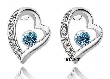 DARLING BLUE TOPAZ SWAROVSKI HEART EARRING STUDS