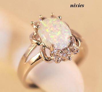 SOLID 925 STERLING SILVER OPAL RING - SIZE 7(O)