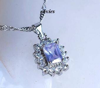 WHITE GOLD TANZANITE & SAPPHIRE PENDANT on chain