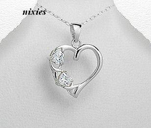 LARGE PURE 925 STERLING SILVER DIAMOND CZ HEART PENDANT