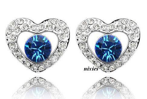 ROYAL BLUE SWAROVSKI HEART EARRING STUDS