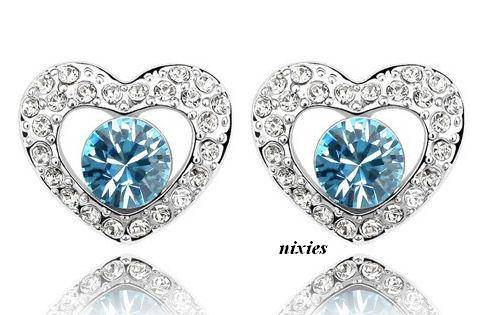 BLUE TOPAZ SWAROVSKI HEART EARRING STUDS