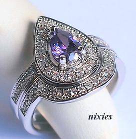 EXTRAORDINARY AMETHYST SILVER WEDDING SET  - SIZE 7(O)