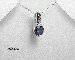 LOVELY SOLID SILVER AMETHYST & MARCASITE PENDANT