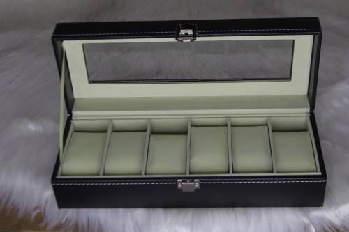Jack Brown Luxury 6-Slot Leather Watch Display Box - Black (DISPLAY ITEM)