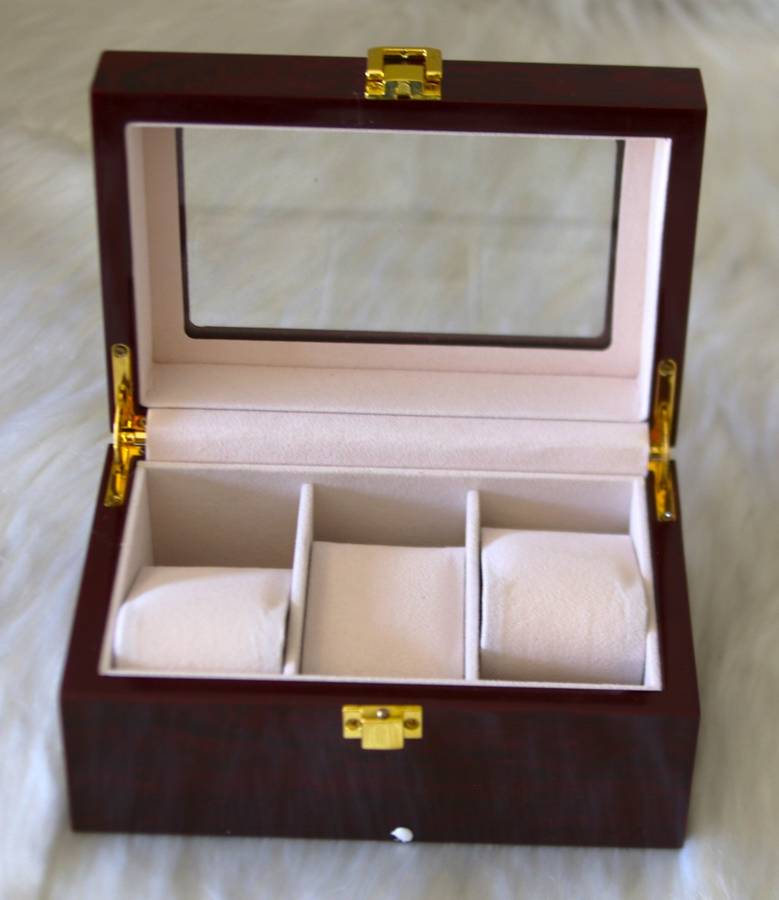 Jack Brown Luxury 3-Slot Wooden Watch Display Box - Red