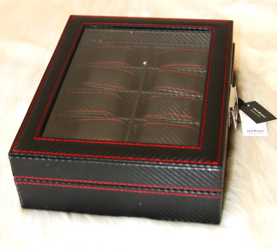 Jack Brown Luxury 12-Slot Carbon Fiber Watch Display Box - Black