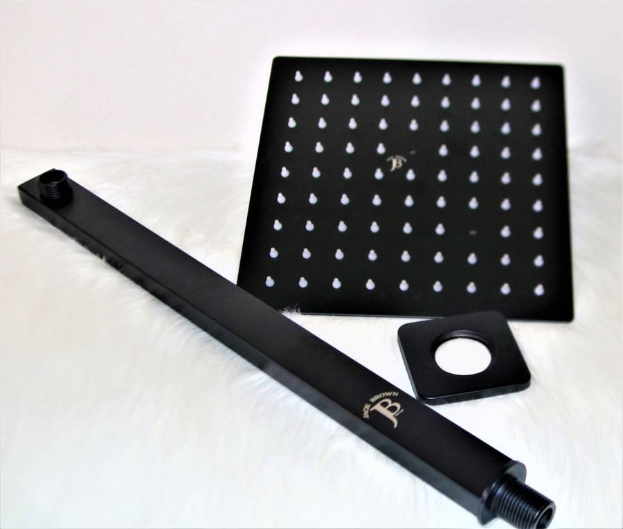 Jack Brown Unique Square Rain Fall Shower Head & Arm Set - Black