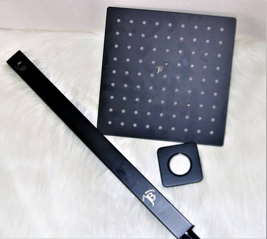 Jack Brown Unique Square Rain Fall Shower Head & Arm Set - Black