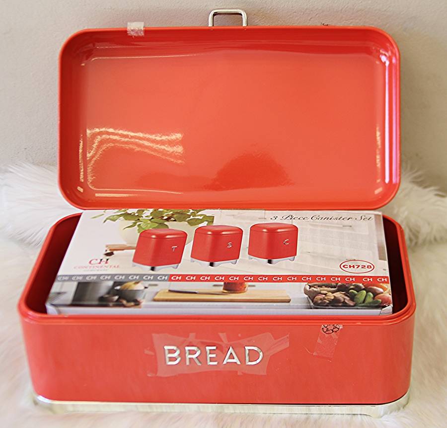 Deluxe edition Breadbin with 3pcs Canister Set - Red