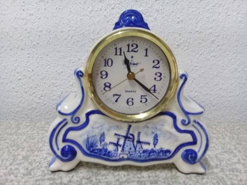 BLUE DELFT MANTEL CLOCK - GOOD CONDITION