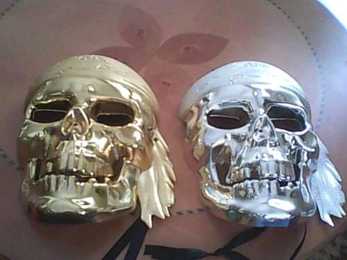 GOLD AND SILVER SKULL PIRATE MASKS - LIKE NEW