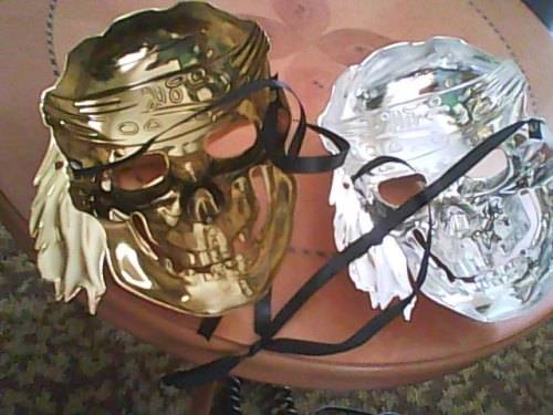 GOLD AND SILVER SKULL PIRATE MASKS - LIKE NEW
