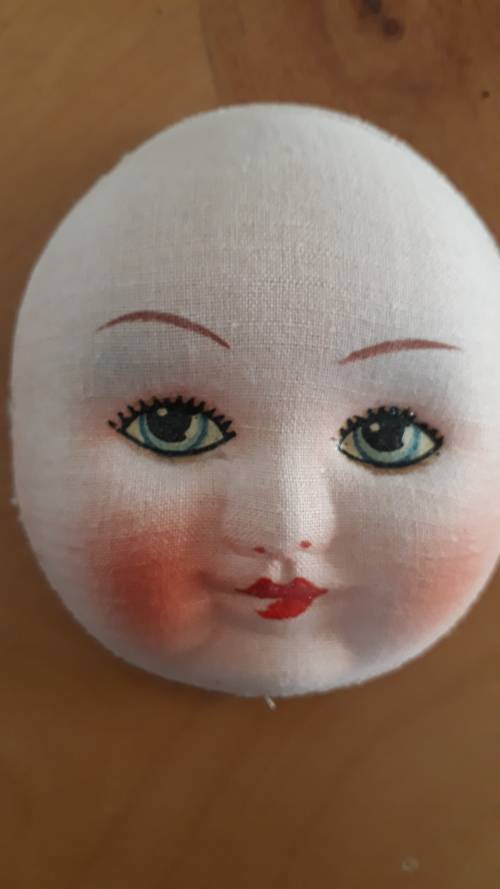 CRAFTS: Vintage Fabric Hand Painted Doll/Puppet Face, Pressed.