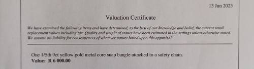 Stunning 9ct gold 1/5 metal core bangle value R6000.00