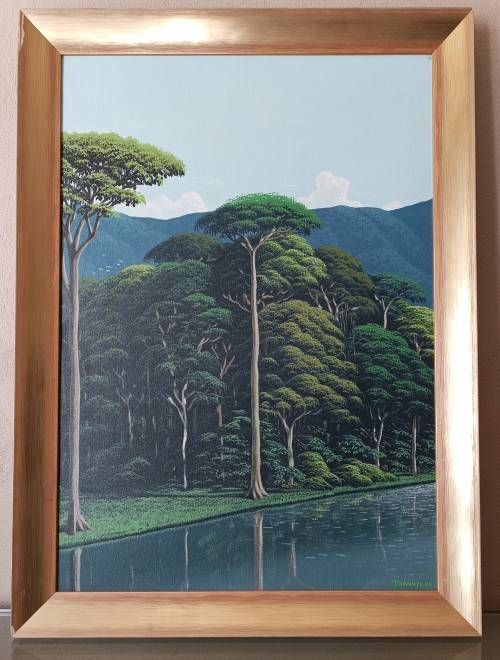 Spectacular collectors framed riverside nature scene painting
