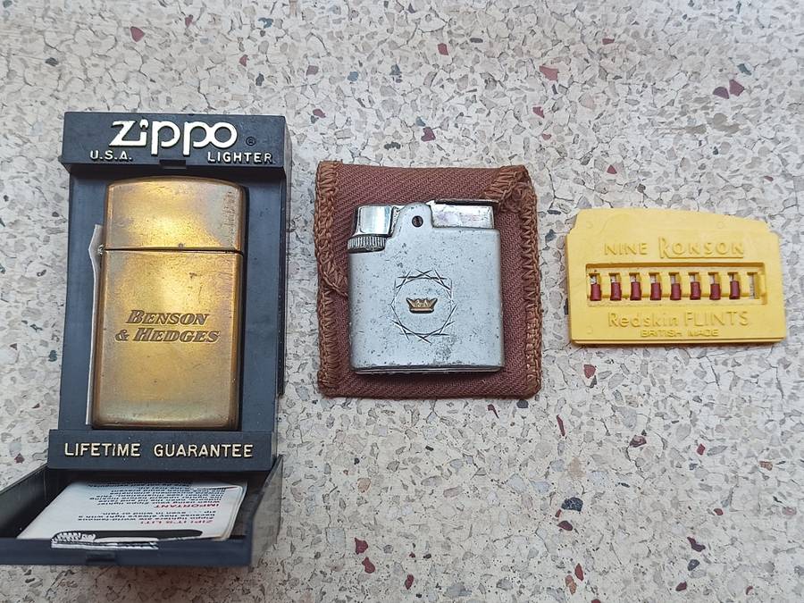 Collectors Benson & Hedges Zippo lighter and additional lighter and Ronson Redskin Flints NJ