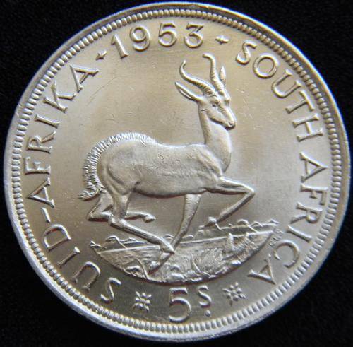 Union of SA 1953 Silver Crown 5 Shillings Brilliant UNC