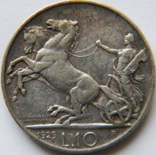 Italy Silver 10 Lire 1929R - RARE KEY DATE : EDGE *FERT* Choice EF! CV = R6500 !
