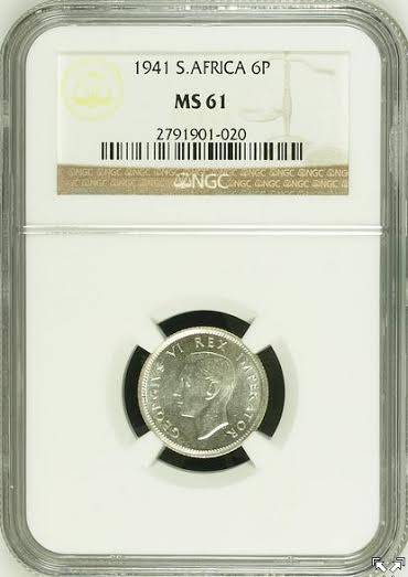 Union of SA 1941 Sixpence 6d - NGC Certified MS61 : Hern'sValue R1200 ! A Bargain !