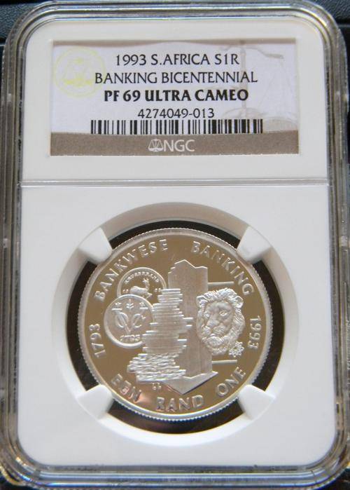 South Africa 1993 PROOF Silver R1 Banking NGC Certified PF69 Ultra Cameo !