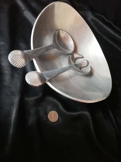 Pewter  Shell Salad servers and Bowl Set