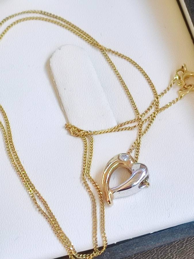 9ct Gold Diamond Heart Pendant and Chain Set