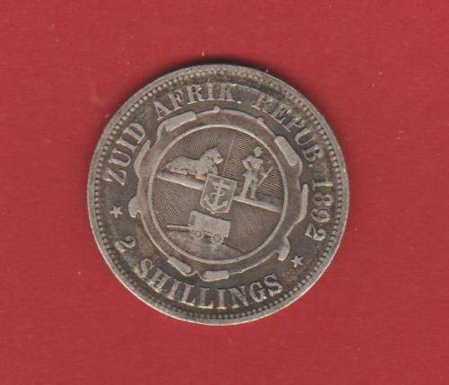 1892 PAUL KRUGER SILVER Z.A.R. 2 SHILLINGS - LOWEST MINTAGE
