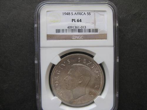 =SPECIAL SELECT= 1948 GEORGE VI FIVE SHILLINGS NGC GRADED PL64