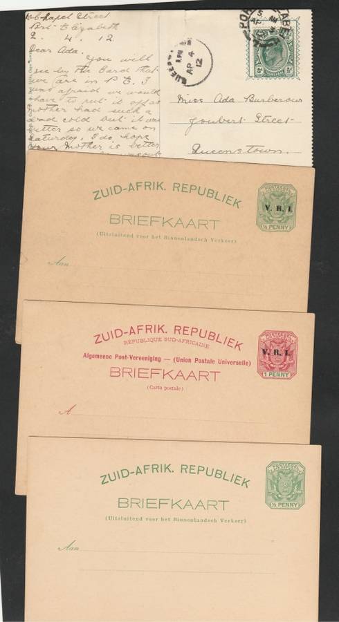 4 unused preprinted postcards/briefkaarts of the TRANSVAAL.