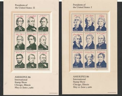 4 MNH sheets depicting American Presidents from Washington up to Johnson (Issued 1986)