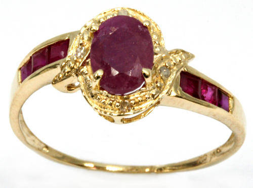 SOLID 9KT YELLOW GOLD GENUINE RUBY AND DIAMOND RING
