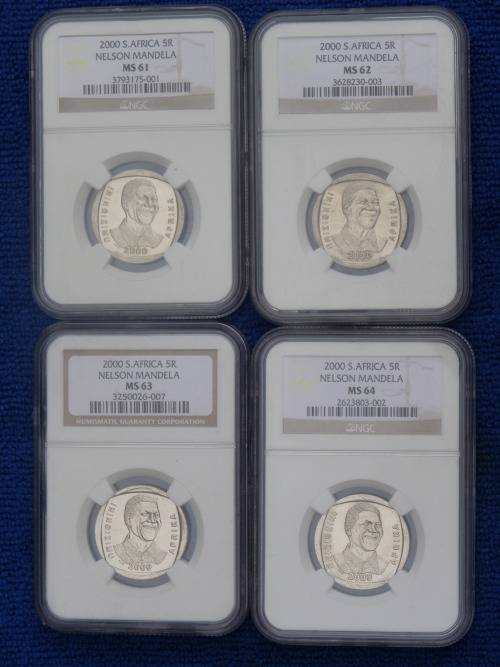 4 COIN SET **2000 NELSON MANDELA SET** NGC GRADED  MS 61 62 63 64 .