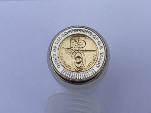 THE NEW COMMEMORATIVE R5 IN RECOGNITION OF THE ''ORDER OF THECOMPANIONS OF OR TAMBO''. 18 UNC P/TUBE