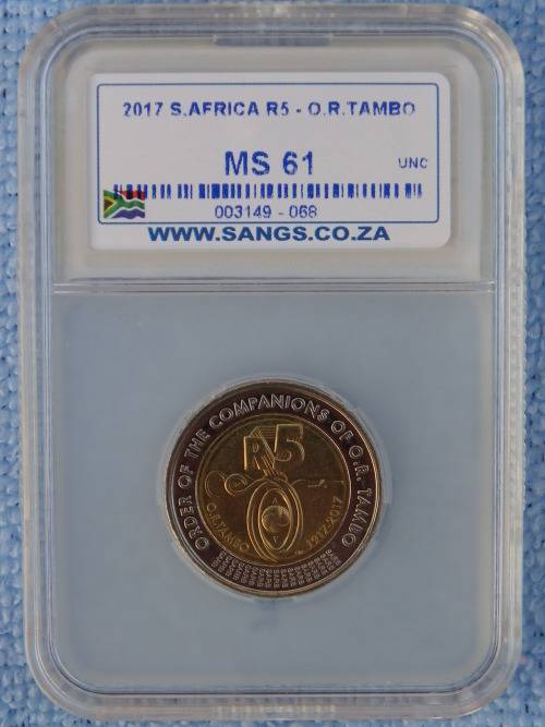 NEW COMMEMORATIVE 2017 O.R TAMBO R5. ** SANGS GRADED MS61 ** PRICE IS PER GRADED COIN.