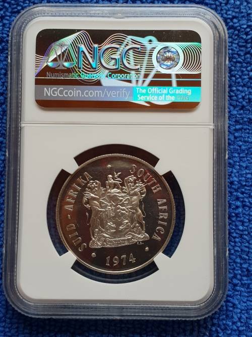 1974 SOUTH AFRICA SILVER R1 - PRETORIA MINT ANNIVERSARY- NGC GRADED PROOF 67 CAMEO - HIGH GRADE