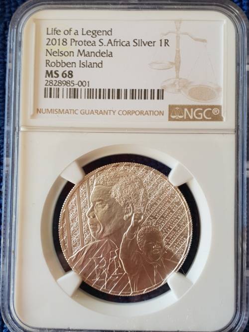 2018 NELSON MANDELA UNC SILVER R1 - LIFE OF A LEGEND ROBBEN  ISLAND-  NGC MS 68