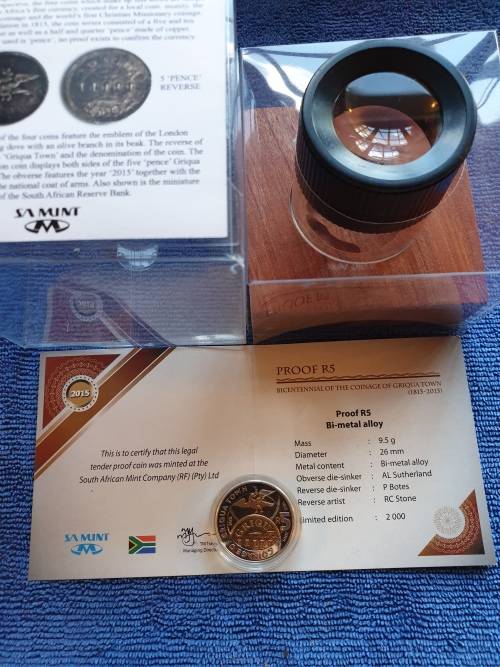 2015  PROOF R5 -BICENTENNIAL OF THE COINAGE OF GRIQUATOWN 1815-2015