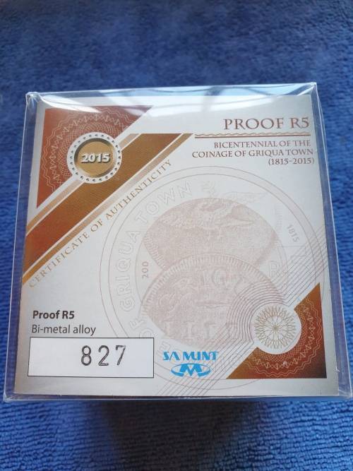 2015  PROOF R5 -BICENTENNIAL OF THE COINAGE OF GRIQUATOWN 1815-2015