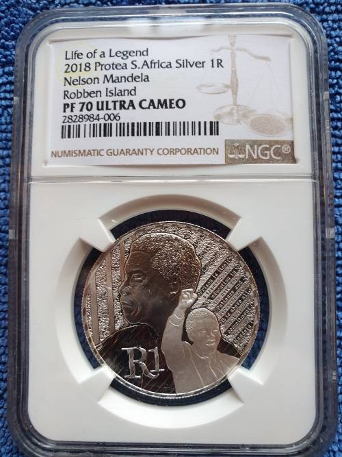 2018 NELSON MANDELA PROOF SILVER R1 - LIFE OF A LEGEND ROBBEN ISLAND-  NGC PF70UC -FINEST KNOWN!