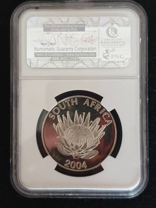 2004 SOUTH AFRICA SILVER R1 - DEMOCRACY ANNIVERSARY UNC- - CV R4000 IN UNC-  NGC GRADED MS67