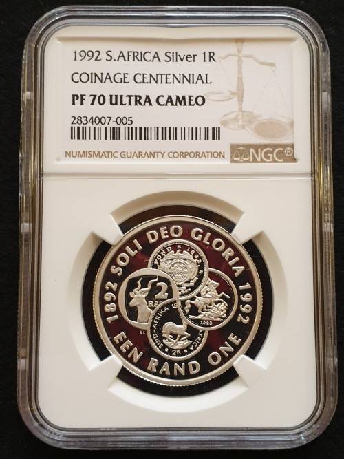 1992 SOUTH AFRICA SILVER PROOF R1 -COINAGE CENTENNIAL- NGC GRADED PROOF 70 UC   FINEST KNOWN!!