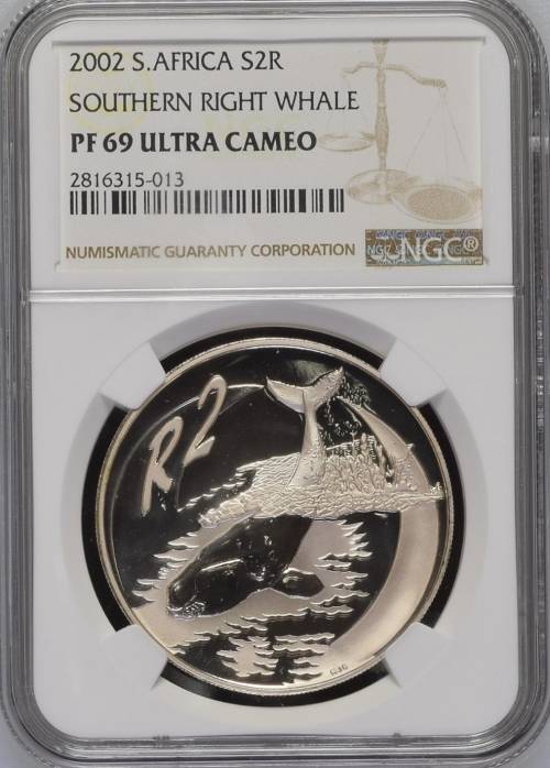 2002 SOUTH AFRICA SILVER PROOF R2  -SOUTHERN RIGHT WHALE-  NGC GRADED PF69 UC