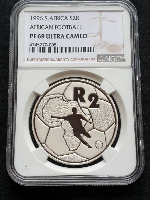 1996 SOUTH AFRICA SILVER R2 -AFRICAN FOOTBALL- NGC GRADED PF69 ULTRA CAMEO